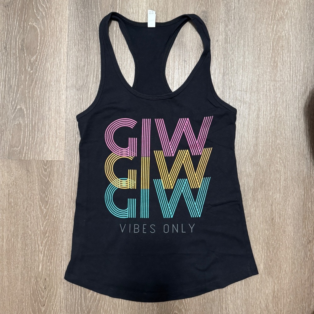 Girls in Wonderland Tank Top Women Small Black GIW Vibes Only Racerback Slim Fit